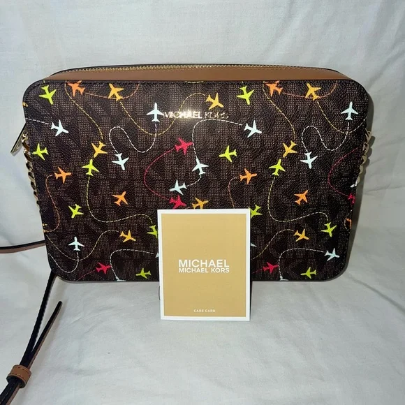 Michael Kors Bags Nwt Michael Kors Jet Set Crossbody Bag Airplane Print Authentic Brown Poshmark